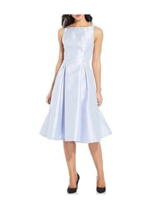 Adrianna Papell Women's Sleeveless Boat Neck Midi Formal Fit Flare Dress Blue Size 6