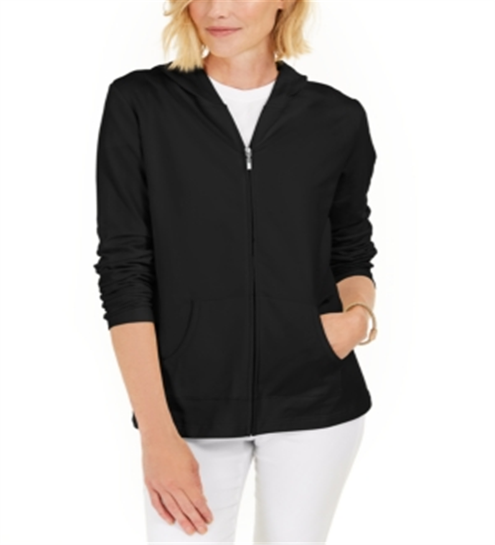 Karen Scott Women's Long Sleeve Zip Front Hoodie Black Size XL