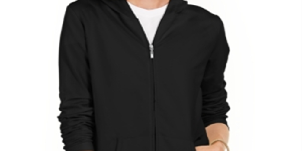 Karen Scott Women's Long Sleeve Zip Front Hoodie Black Size XL