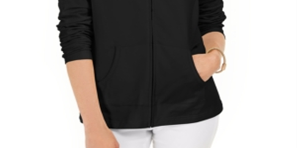 Karen Scott Women's Long Sleeve Zip Front Hoodie Black Size XL