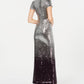 Calvin Klein Women's Short Sleeve Full Length Empire Waist Formal Dress Gray Size 14