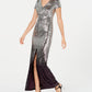 Calvin Klein Women's Short Sleeve Full Length Empire Waist Formal Dress Gray Size 14