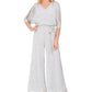 MSK Women's 3/4 Sleeve V Neck Blouse Wide Leg Formal Jumpsuit Silver Size 12