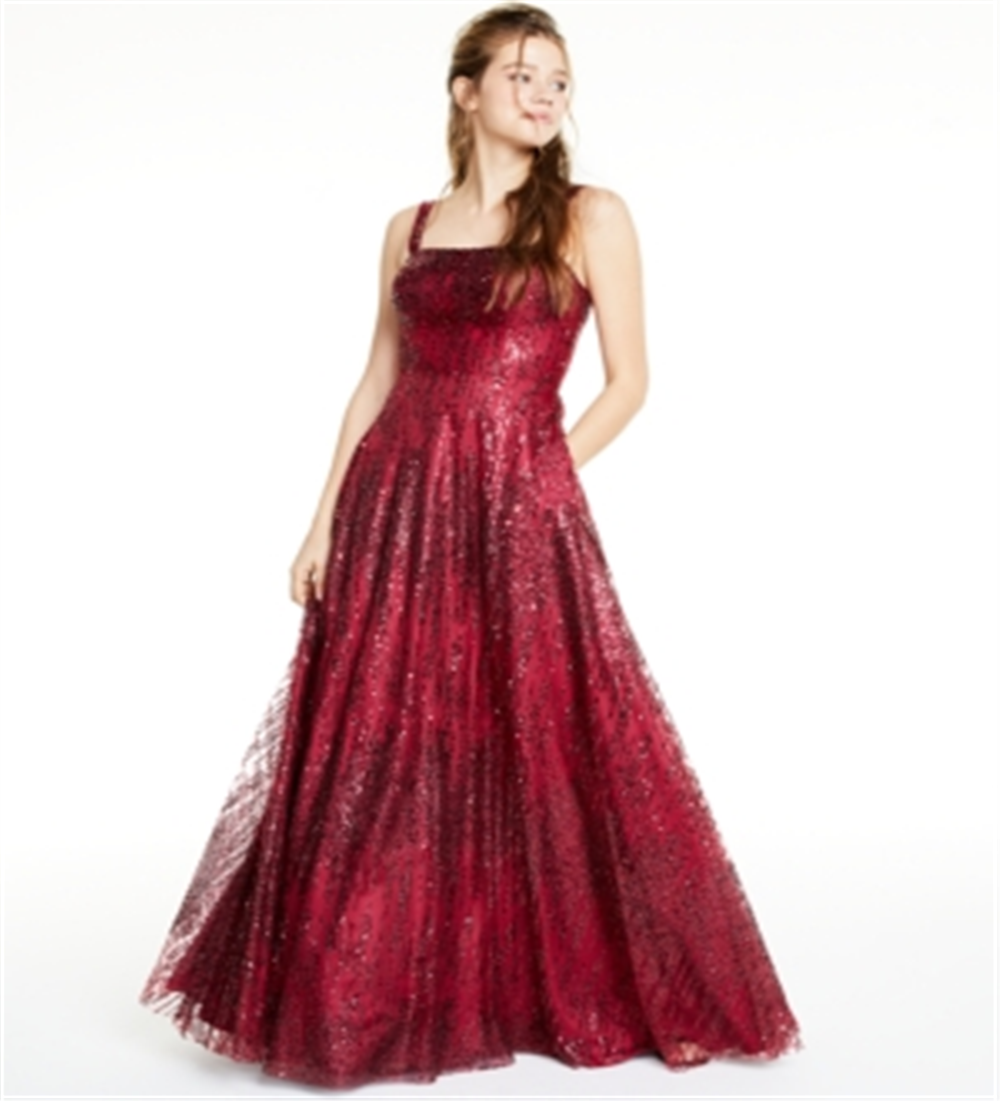 Say Yes to the Prom Junior's Glitter Mesh Gown Wine Size 7-8