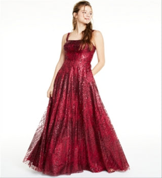 Say Yes to the Prom Junior's Glitter Mesh Gown Wine Size 7-8