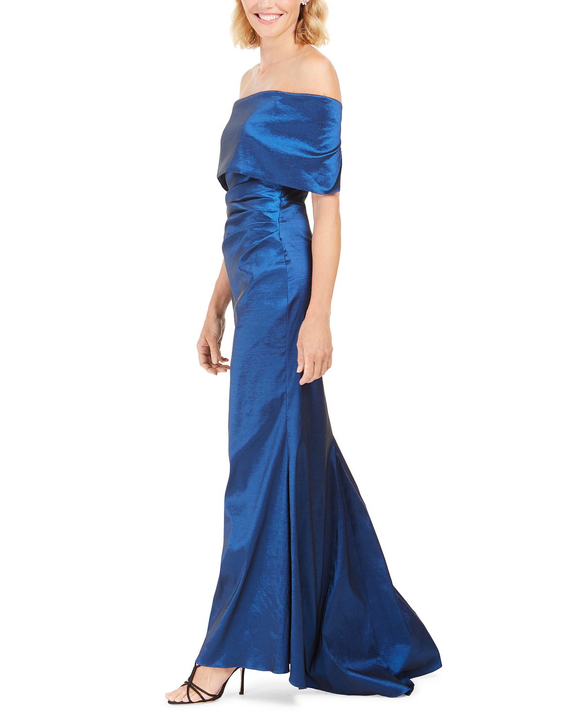 Vince Camuto Women's Solid Sleeveless Off Shoulder Full Length Formal Dress Blue Size 6