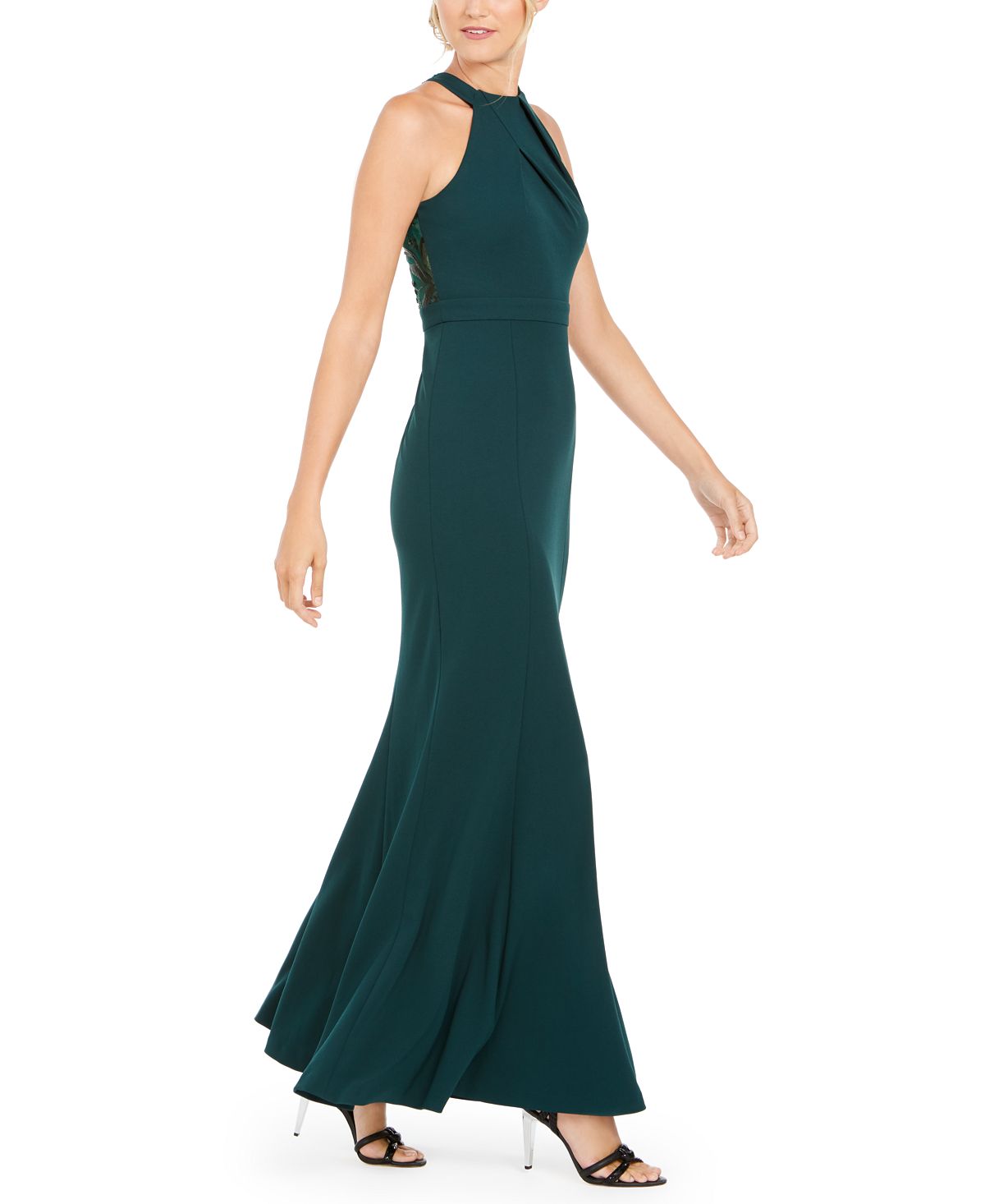 Calvin Klein Women's Zippered Sleeveless Halter Full Length Empire Waist Formal Dress Blue Size 16