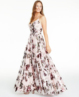 City Studio Women's Metallic Maxi Evening Dress Pink Size 16