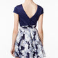 B Darlin Women's Striped Short Sleeve Jewel Neck Short Party Fit Flare Dress Blue Size 9-10