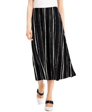 Alfani Women's Striped Below the Knee a Line Skirt Black Size Small