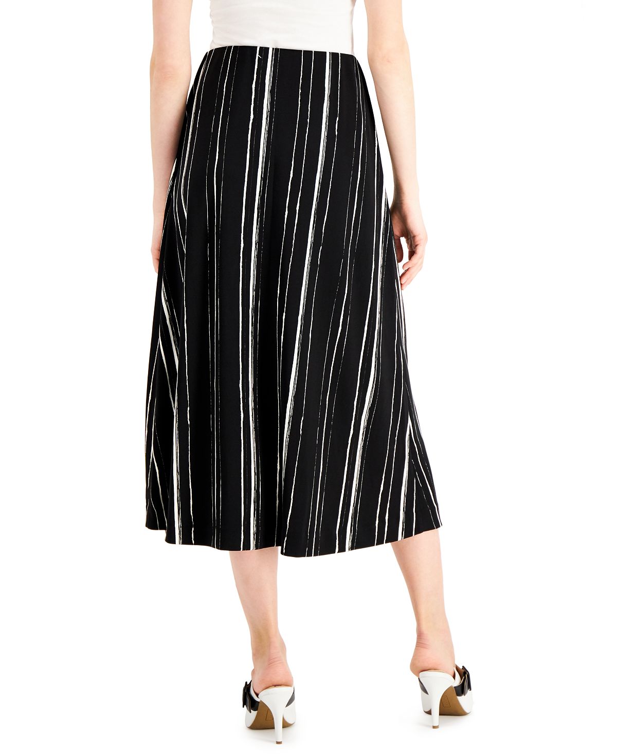 Alfani Women's Striped Below the Knee a Line Skirt Black Size Small