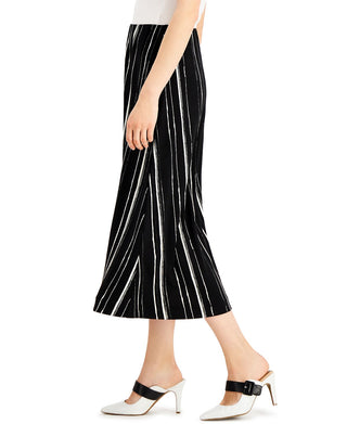 Alfani Women's Striped Below the Knee a Line Skirt Black Size Small