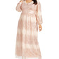 R&M Richards Women's Sequined Long Sleeve Jewel Neck Maxi Dress Brown Size 18W