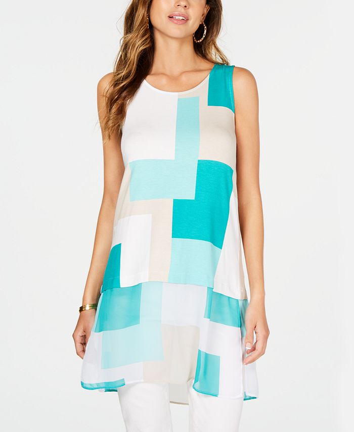 Alfani Women's Color Block Sleeveless Jewel Neck Top Blue Size Large