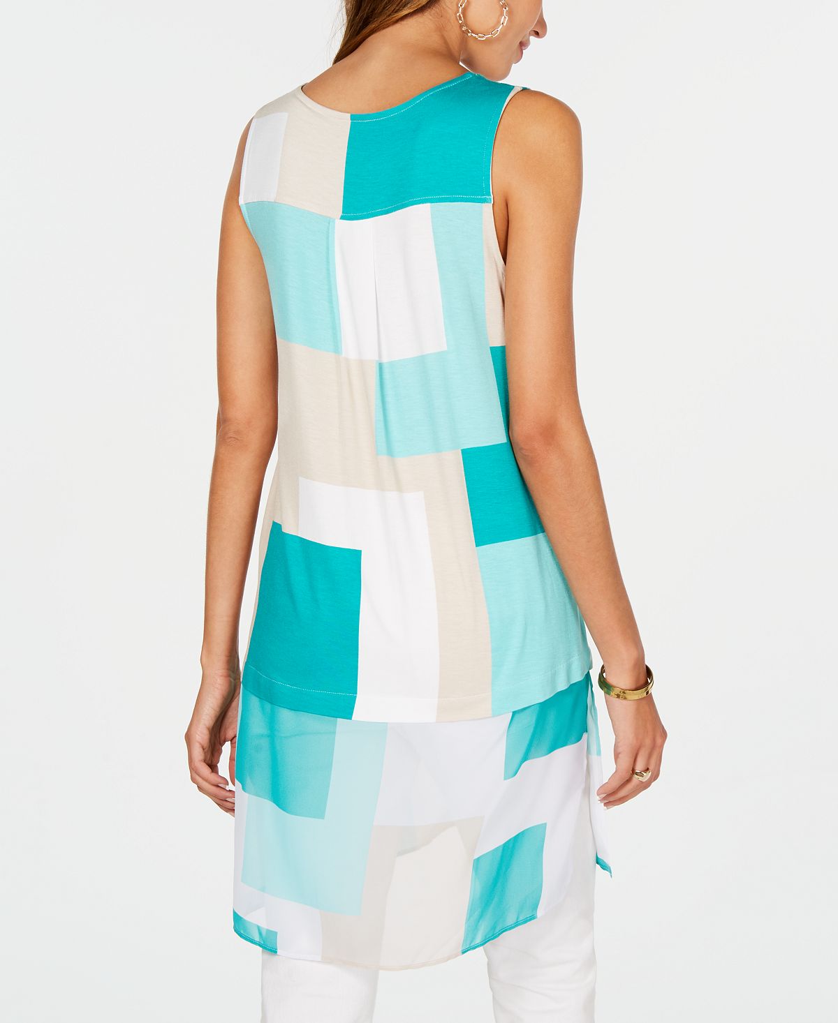 Alfani Women's Color Block Sleeveless Jewel Neck Top Blue Size Large