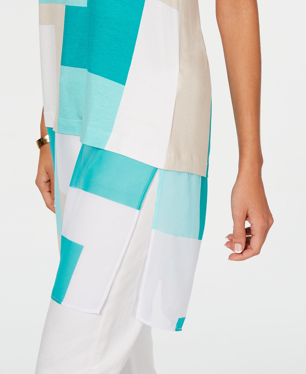 Alfani Women's Color Block Sleeveless Jewel Neck Top Blue Size Large