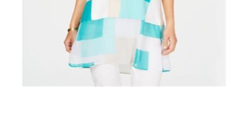 Alfani Women's Color Block Sleeveless Jewel Neck Top Blue Size Large