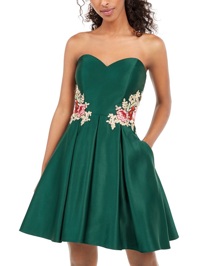 Blondie Nites Women's Embellished Floral Sweetheart Neckline Full Length Party Fit Flare Dress Green Size 3