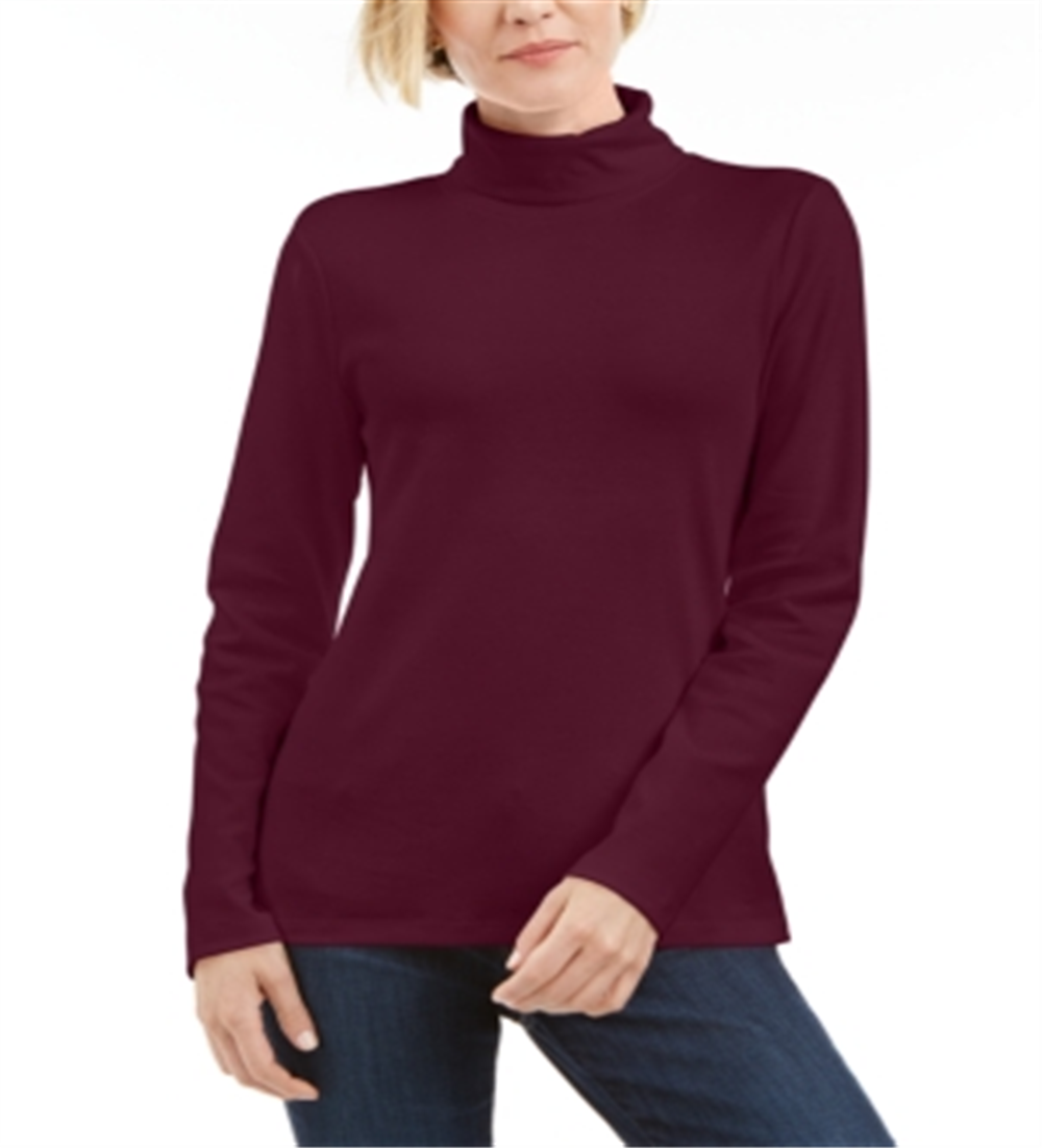 Karen Scott Women's Cotton Turtleneck Top Wine Size Petite S/M