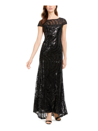 Calvin Klein Women's Cap Sleeve Sequined V Back Gown Black Size 2