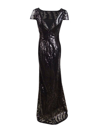 Calvin Klein Women's Cap Sleeve Sequined V Back Gown Black Size 2