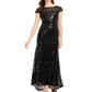 Calvin Klein Women's Cap Sleeve Sequined V Back Gown Black Size 2