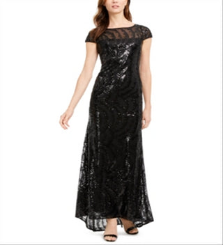 Calvin Klein Women's Cap Sleeve Sequined V Back Gown Black Size 2