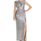 Ralph Lauren Women's Metallic Sleeveless Jewel Neck Maxi Sheath Evening Dress Gray Size 12