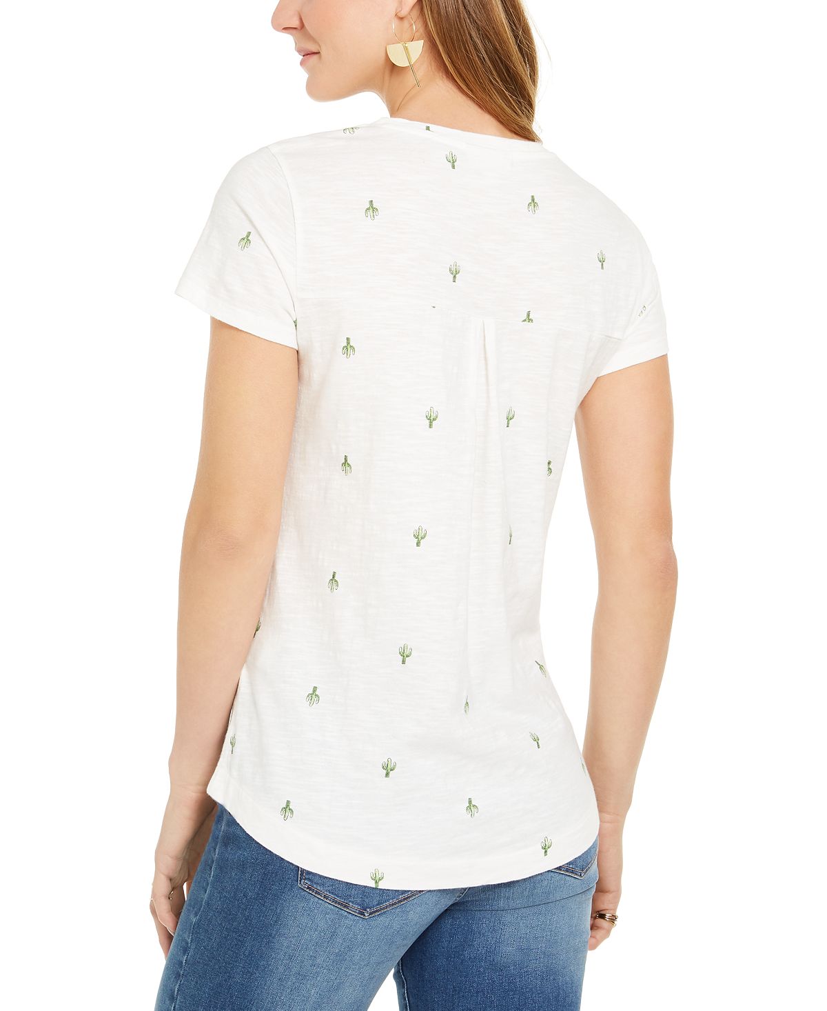 Style & Co Women's Printed Scoop Neck T-Shirt White Size XX-Large