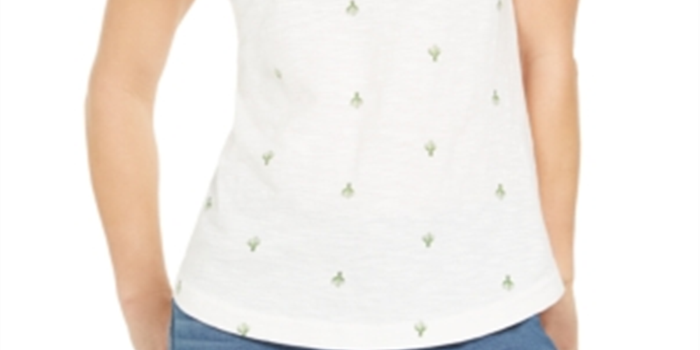 Style & Co Women's Printed Scoop Neck T-Shirt White Size XX-Large