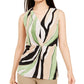 Alfani Women's Knot Waist Printed Blouse Brown Size Small