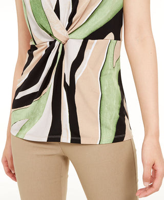 Alfani Women's Knot Waist Printed Blouse Brown Size Small