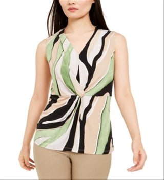 Alfani Women's Knot Waist Printed Blouse Brown Size Small