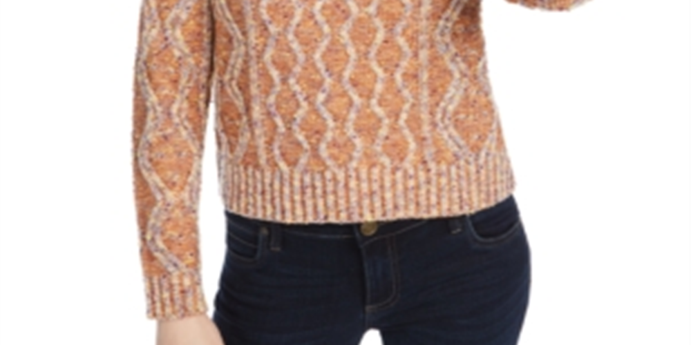 Kit & Sky Women's Cable Knit Sweater Orange Size Medium