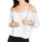 INC International Concepts Women's Cold Shoulder Chain Detail Top White Size X-Small