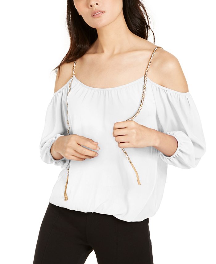 INC International Concepts Women's Cold Shoulder Chain Detail Top White Size X-Small