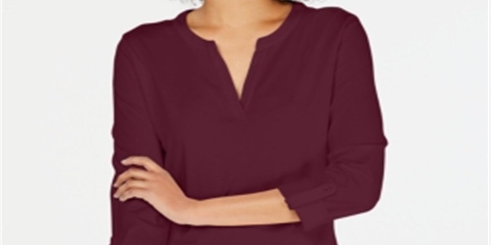 Charter Club Women's Supima Cotton Split Neck Top Red Size X-Large