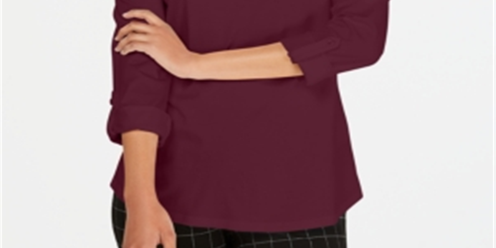 Charter Club Women's Supima Cotton Split Neck Top Red Size X-Large