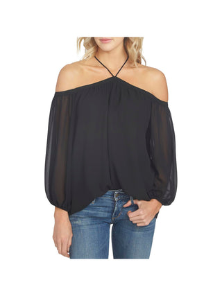 1.STATE Women's Off the Shoulder Halter Neck Blouse Black