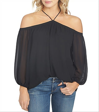 1.STATE Women's Off the Shoulder Halter Neck Blouse Black
