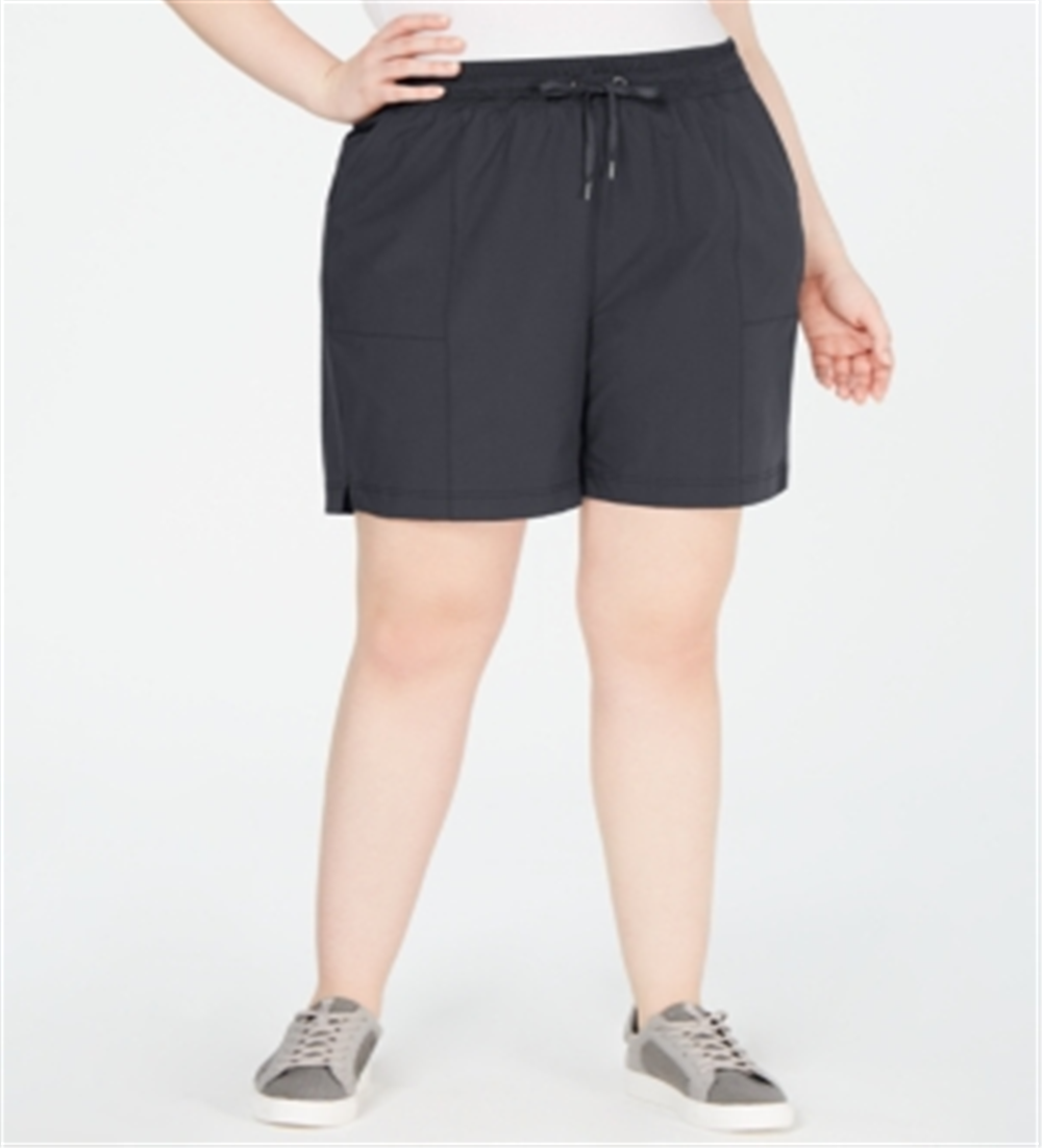 Ideology Women's Stretch Tie Pocketed Cropped Shorts Gray Size 1X