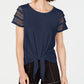INC International Concepts Women's Plus Lace Sleeve Tie Front Top Blue Size 3X