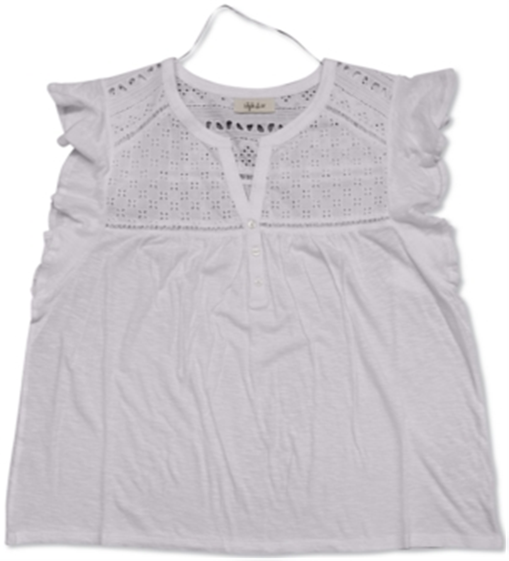 Style & Co Women's Eyelet Flutter Sleeve Top White Size Small