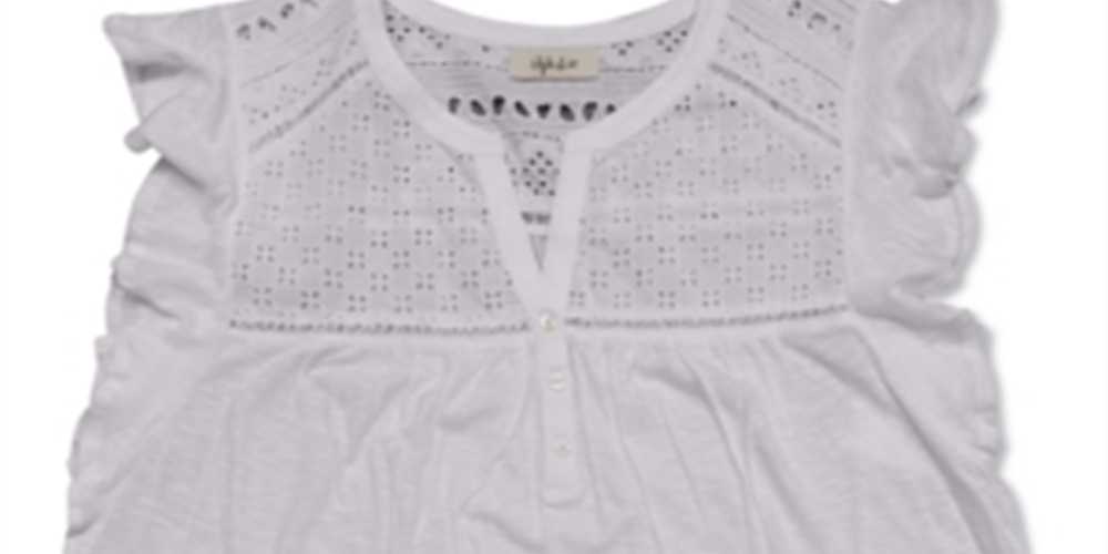 Style & Co Women's Eyelet Flutter Sleeve Top White Size Small