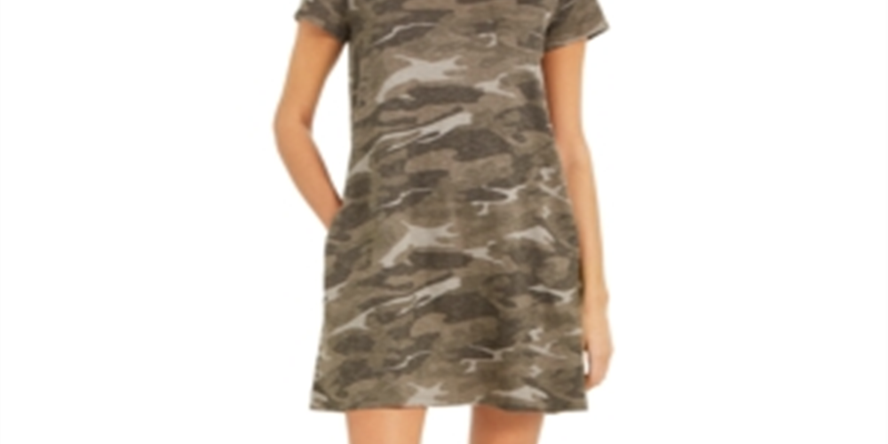 Style & Co Women's Cotton Camo Print T-Shirt Dress Green Size X-Small