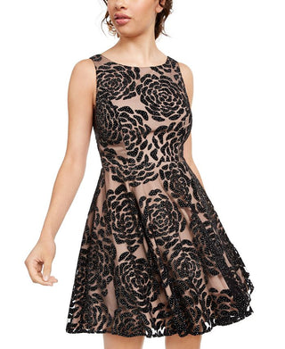 City Studios Junior's Embellished Floral Burnout Velvet Dress Pink Size 9