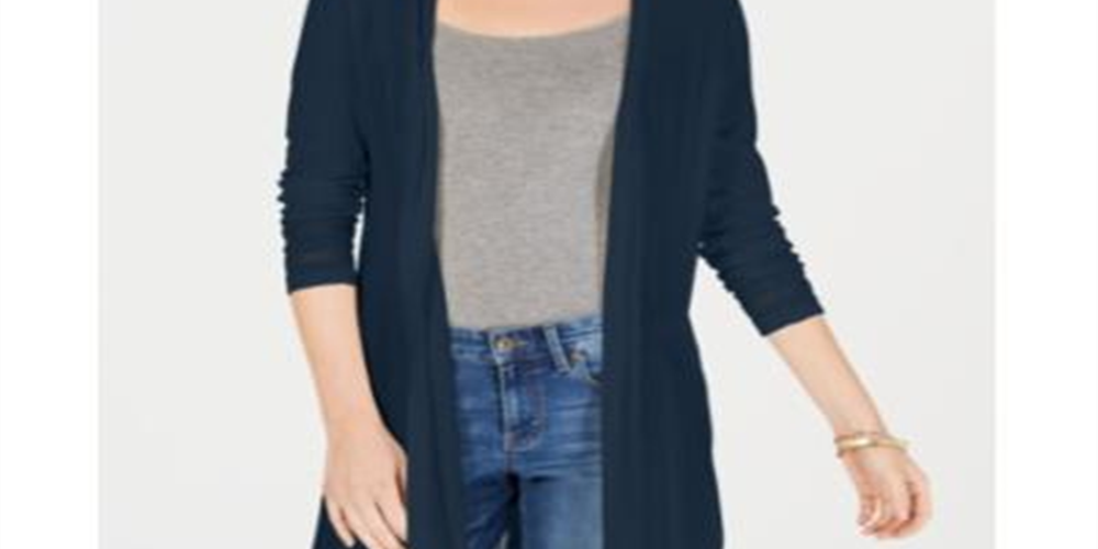 Charter Club Women's Textured Ribbed Open Cardigan Sweater Blue Size X-Small