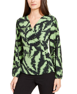 Alfani Women's Surplice Neck Printed Top Green Size X-Large