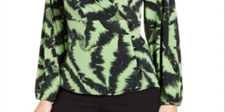Alfani Women's Surplice Neck Printed Top Green Size X-Large