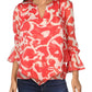 Alfani Women's Blouse Bold Abstract Top V Neck Orange Size Small